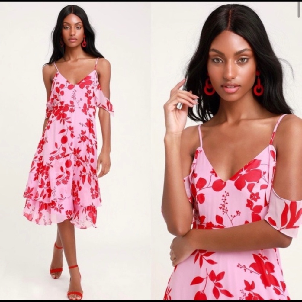 Valorous Vera Pink Floral Print Midi Dress XS